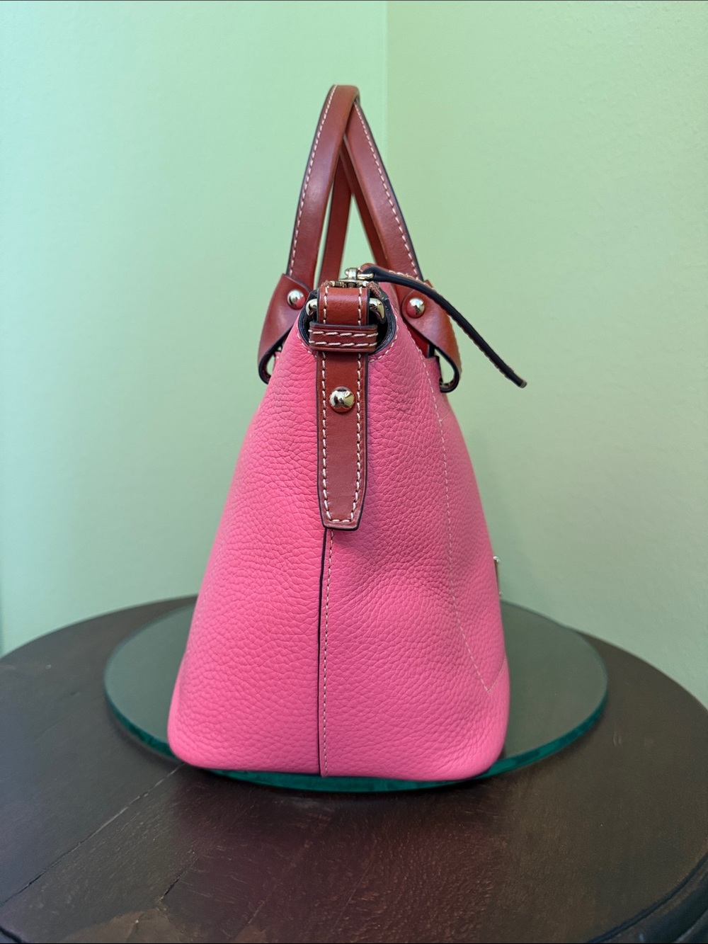 Dooney & Bourke Pink Pebbled Leather Satchel with Brown Trim - Picture 3 of 7